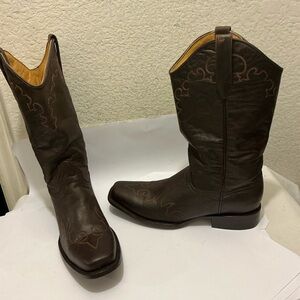 Moreria Brown Leather Cowboy Boots with Decorative Stitching Size 9.5